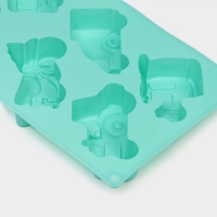 Форма для выпечки Доляна &laquo;Транспорт&raquo;, силикон, 30&times;17,5 см, 6 ячеек (9&times;5,5&times;3,5 см), цвет мятный