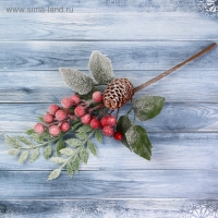 Декор "Зимние грезы" ветка листья ягоды шишка, 27 см Декор "Зимние грезы" ветка листья ягоды шишка, 27 см