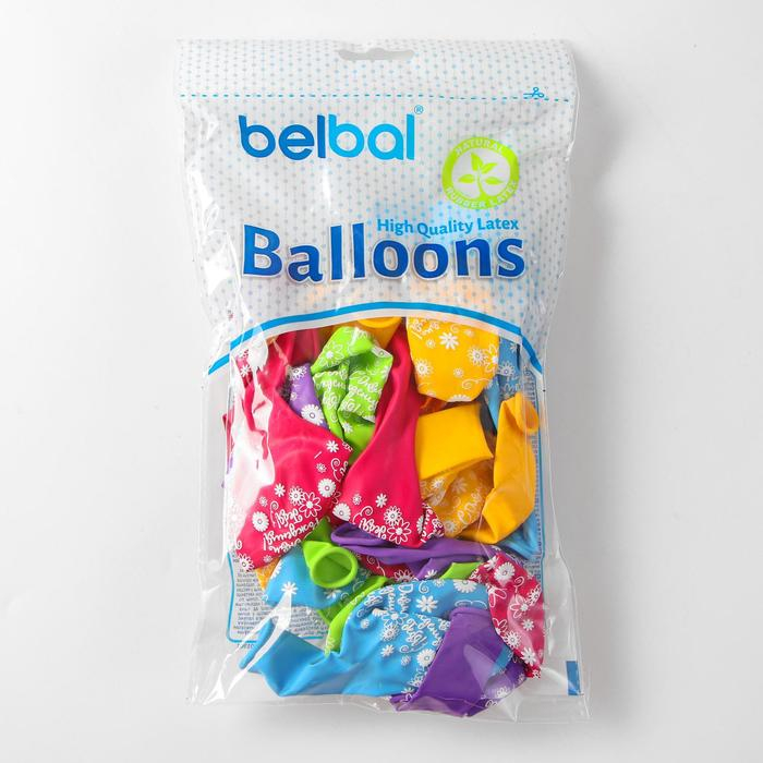 Шар латексный 14" &laquo;С днём рождения тебя!&raquo;, цветы, пастель, шелкография, набор 25 шт., МИКС