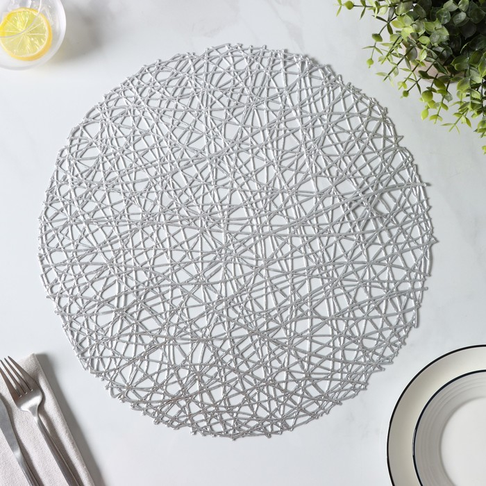 Набор салфеток сервировочных на стол Доляна &laquo;Паутинка&raquo;, d=38 см, 4 шт, цвет серебряный