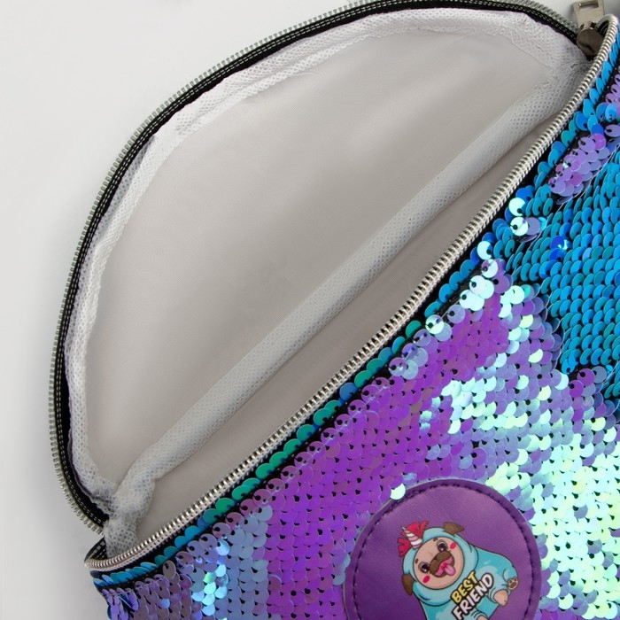 Сумка детская для девочки поясная Сумка детская для девочки поясная "Мопс", с пайетками, на молнии, цвет сиреневый