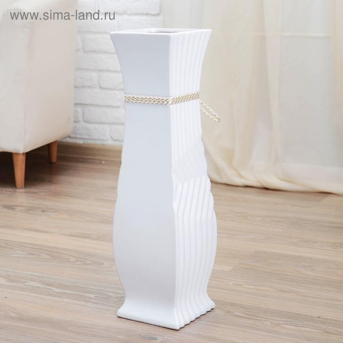 Ваза керамика напольная "Данте" зигзаг со шнурком, 15х60 см, белый