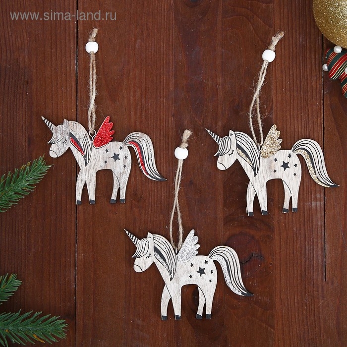 Новогодняя подвеска «Единороги» 0,5 × 9 × 7,5 см, односторонняя, МИКС Новогодняя подвеска «Единороги» 0,5 × 9 × 7,5 см, односторонняя, МИКС