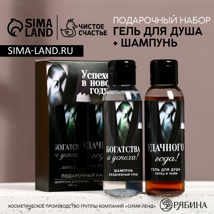 Подарочный набор косметики «Успехов в Новом Году», гель для душа и шампунь для волос, 2 х 100 мл, ЧИСТОЕ СЧАСТЬЕ Подарочный набор косметики «Успехов в Новом Году», гель для душа и шампунь для волос, 2 х 100 мл, ЧИСТОЕ СЧАСТЬЕ