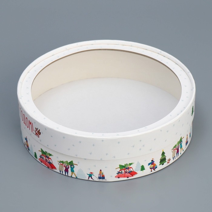 Коробка для макарун тубус с окном &laquo;С Новым годом&raquo;, 20 х 20 х 5 см, Новый год