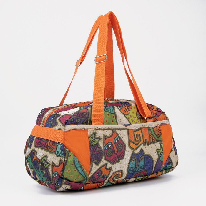 Сумка спортивная на молнии, без подкладки, наружный карман, маленький размер, цвет оранжевый/бежевый Сумка спортивная на молнии, без подкладки, наружный карман, маленький размер, цвет оранжевый/бежевый