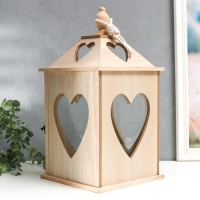 Подсвечник дерево "Фонарь домик с сердцами" набор 2 шт 28х14,5х14,5; 38х19,5х19,5 см