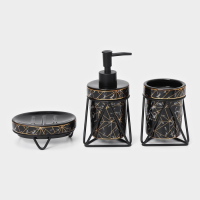 Набор для ванной комнаты SAVANNA &laquo;Геометрика&raquo;, 3 предмета (мыльница, дозатор для мыла 290 мл, стакан), цвет чёрный