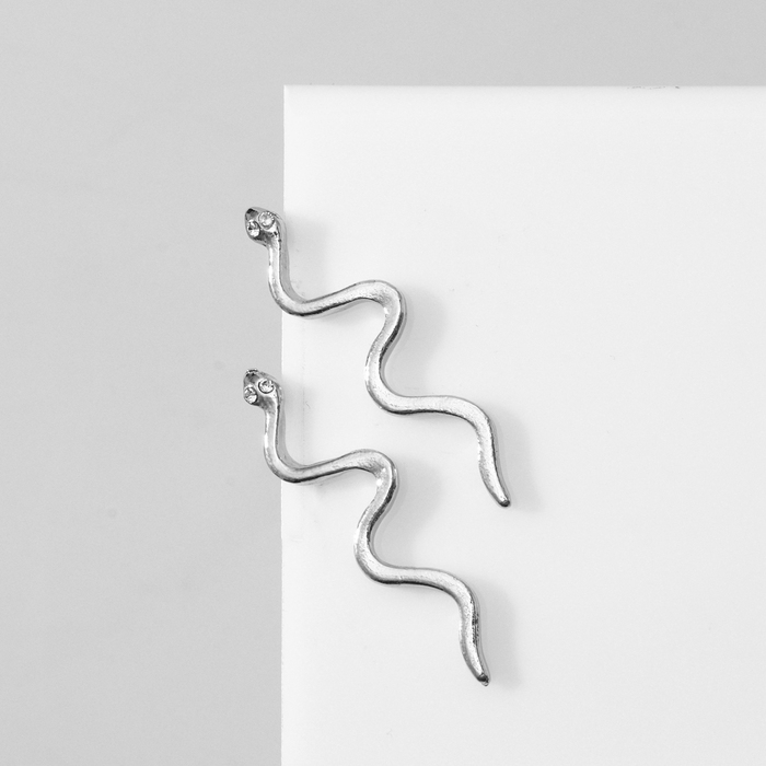 Новый год! Символ года 2025! Серьги металл &laquo;Змея&raquo; миниатюрная, цвет серебро