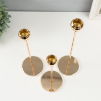 Подсвечник металл "Шар с гранями" d=2 см набор 3 шт золото 22 см, 27 см, 32 см