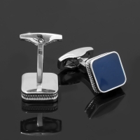 Запонки медные &laquo;Квадрат&raquo; классический, цвет синий в серебре