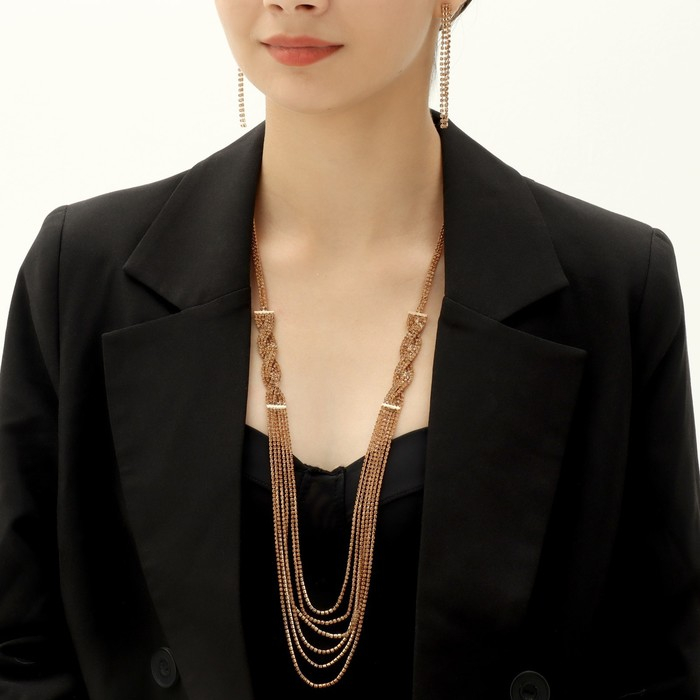 Набор 2 предмета: серьги, колье &laquo;Лёд&raquo; косичка, цвет золото, 80 см