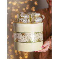 Лента атласная с металлической нитью «Узоры со звездой», 60 мм, 9 ± 0,5 м, цвет белый/золотой Лента атласная с металлической нитью «Узоры со звездой», 60 мм, 9 ± 0,5 м, цвет белый/золотой