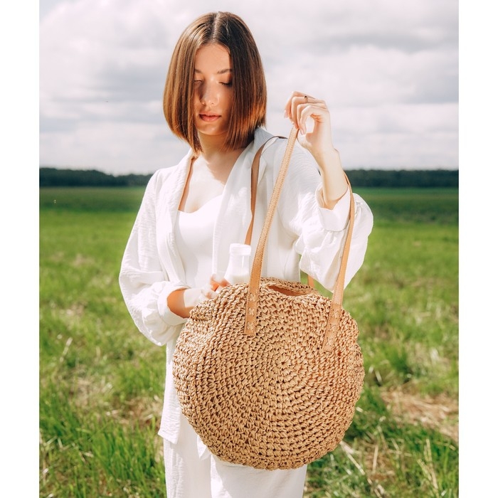 Сумка женская SL Home, ручное плетение, хлопок, длина ручек 30 см, 45&times;43 см