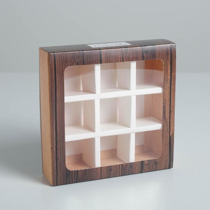 Коробка для конфет, кондитерская упаковка, 9 ячеек, &laquo;Дерево&raquo; 14.5 х 14.5 х 3.5 см