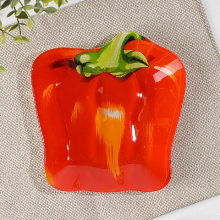 Блюдо стеклянное сервировочное Доляна &laquo;Перчик&raquo;, цвет красный, 16&times;15 см