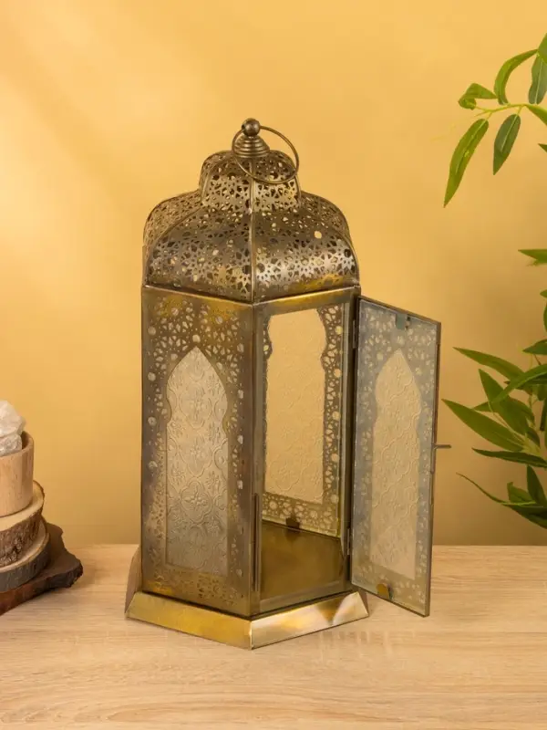 Подсвечник фонарь "Золотое кружево" железо 25х25х43,5 см