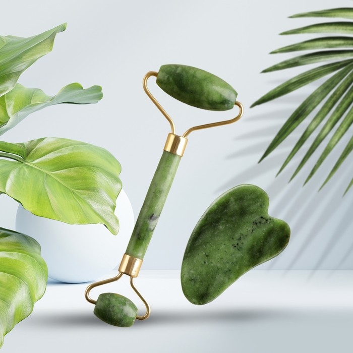 Набор массажеров Гуаша для лица &laquo;Будь счастлива&raquo;, кальцит, серпентин