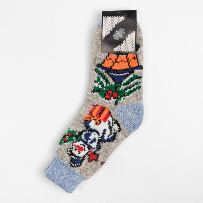 Носки женские новогодние шерстяные &laquo;Снеговик&raquo;, цвет серый, размер 25