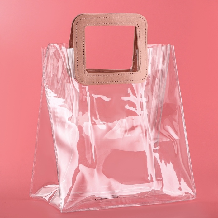 Пакет подарочный из ПВХ, розовый, 25 x 28 x 15 см