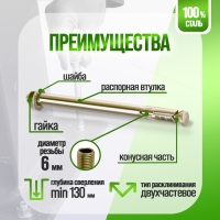 Анкерный болт ЛОМ, с гайкой, оцинкованный, 8х120 мм, 110 шт Анкерный болт ЛОМ, с гайкой, оцинкованный, 8х120 мм, 110 шт