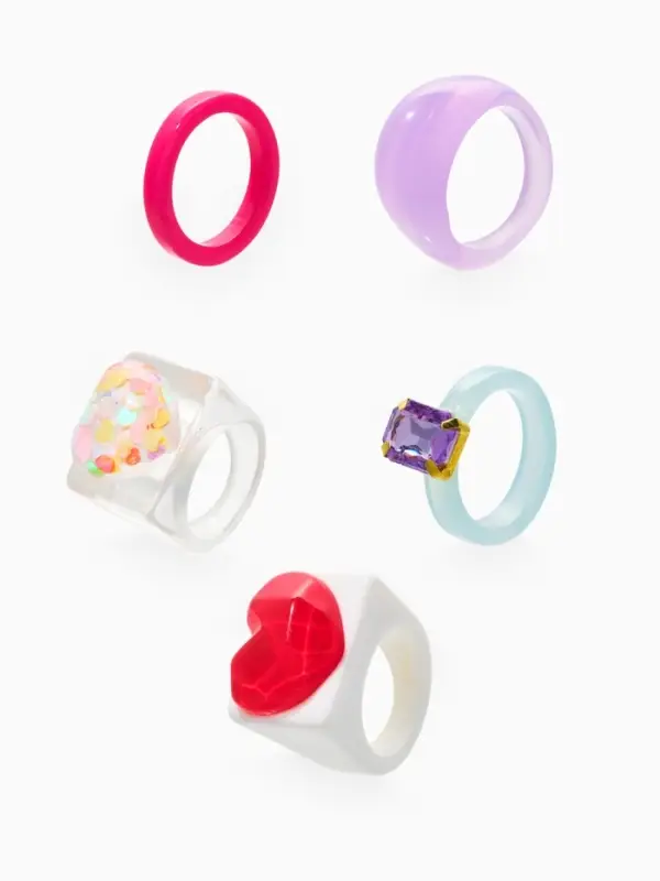 Набор колец 5 шт "Стиль лёгкий" сердечки, размер МИКС (17-19), цветные