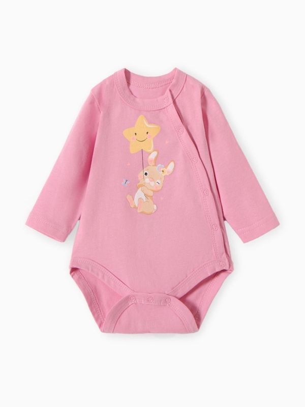 Боди детское с длинным рукавом "Зайка", цвет розовый, рост 74