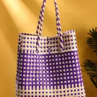 Сумка плетёная пластиковая 40х20х55 см, цв. фиолетово-белый