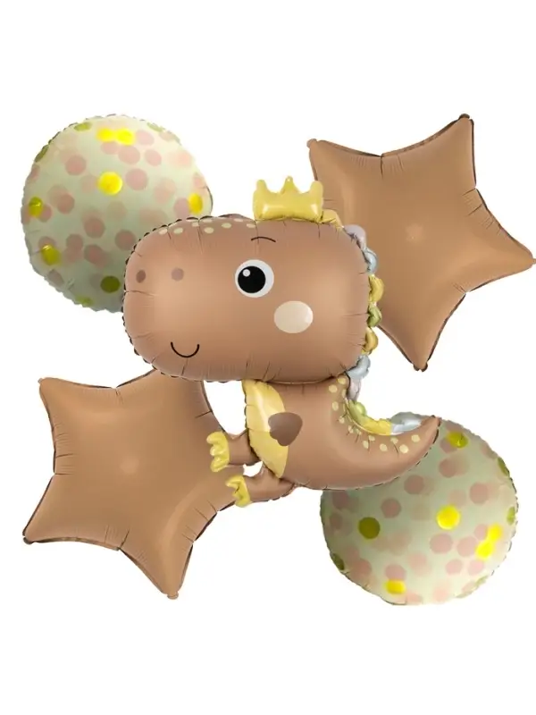 Воздушные шары "Динозаврик" фольга, цвет шоколадный, набор 5 шт.