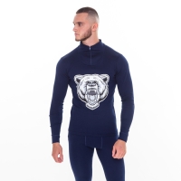 Термобельё мужское НАЧЁС (фуфайка, кальсоны) принт медведь, цвет тёмно-синий, размер 52