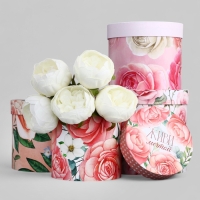 Набор шляпных коробок для цветов 4 в 1, упаковка подарочная, &laquo;Нежность&raquo;, 20 х 17,5 - 16 х 14 см