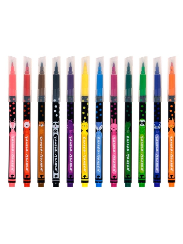 Фломастеры 12 цветов, Каляка-Маляка &laquo;Веселые зверята&raquo;, классические, легкосмываемые, трехгранные