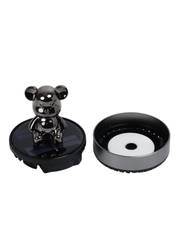 Аксессуар на панель с ароматизатором, мишка, вращается от солнца, серый