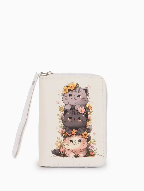 Кошелек дет 07-01-01 Июнь2527 кот, 12*1,5*9 см, 2 отд+отд/молн, д/карт, белый