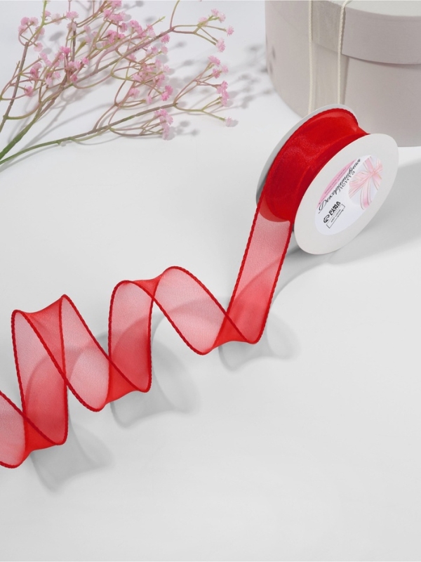 Лента капроновая &laquo;Волна&raquo;, с блеском, 40 мм, 10 &plusmn; 1 м, цвет красный №2