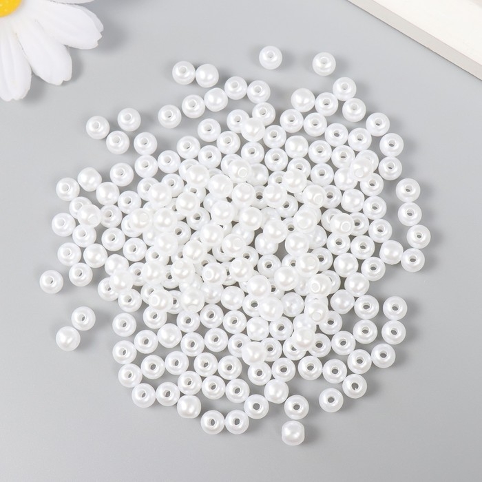Набор бусин Набор бусин "Рукоделие" пластик, диаметр 6 мм, 25 гр, снежно-белый