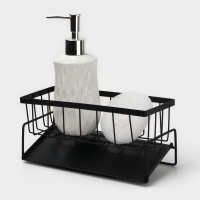 Подставка для мыла и губки со сливом, цвет черный