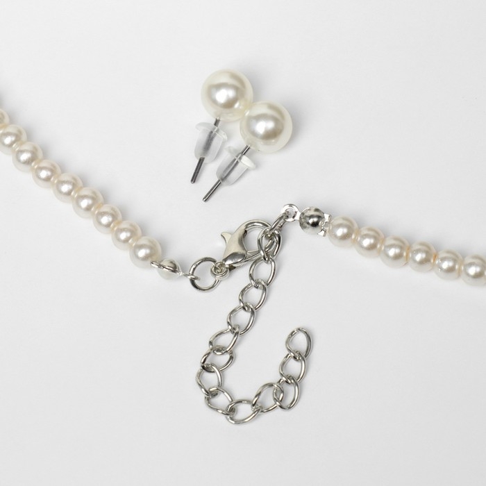 Набор 2 предмета: серьги, колье &laquo;Лёгкость&raquo; зеленая капля, цвет белый в серебре, 45 см