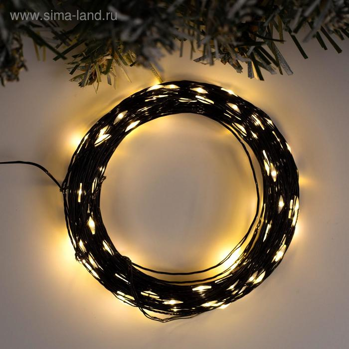 Гирлянда &laquo;Нить&raquo; 20 м роса, IP20, чёрная нить, 200 LED, свечение тёплое белое, 12 В