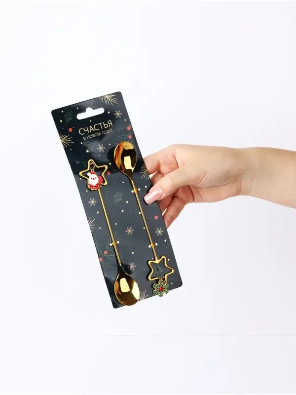 Ложки с подвесами &laquo;Счастья в Новом году!&raquo;, подарочный набор 2 шт., 15.8&times;2.5 см