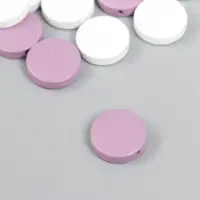 Бусины для творчества дерево "Плоский круг" набор 20 шт белый, сиреневый 0,4х1,5х1,5 см