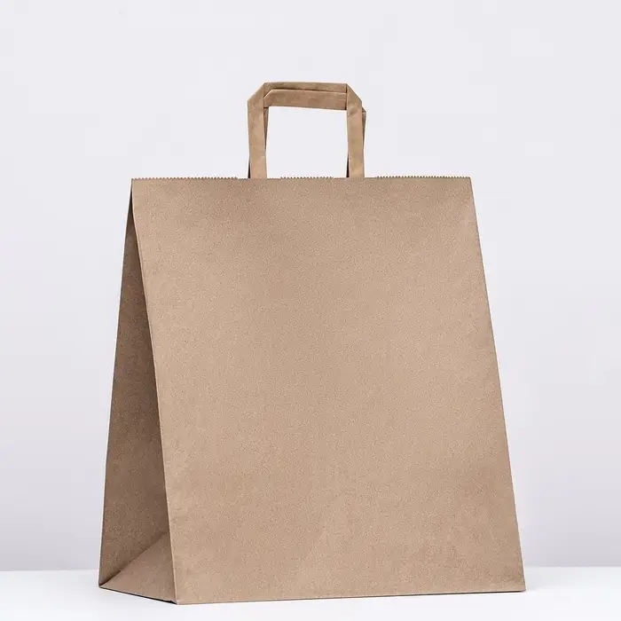 Пакет бумажный, плоская ручка крафт 32&times;20&times;37 см, 90 г/м&sup2;