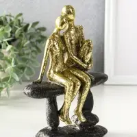 Сувенир полистоун "Абстракция. Парочка на скамейке" золото с серым 15,5х7,5х20,5 см