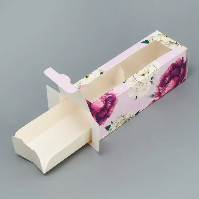 Коробка для макарун, кондитерская упаковка &laquo;Тебе с любовью&raquo;, пионы, 5.5 х 18 х 5.5 см