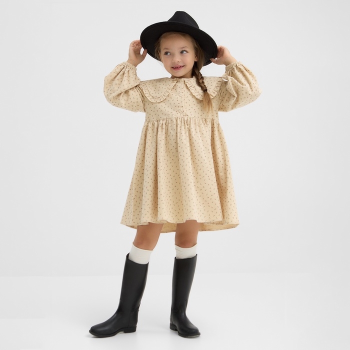 Платье для девочки из фланели KAFTAN размер 28 (86-92 см), бежевый Платье для девочки из фланели KAFTAN размер 28 (86-92 см), бежевый