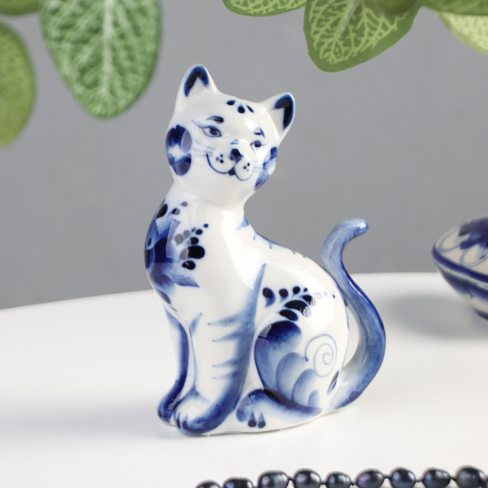 Сувенир &laquo;Кошка Улыбка&raquo;, 10х5х13 см, гжель