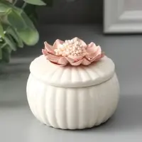 Шкатулка керамика "Розовый цветок" белая 7х7х6,5 см