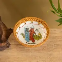 Тарелка керамическая с ротангом 13,5х13,5х3 см, МИКС