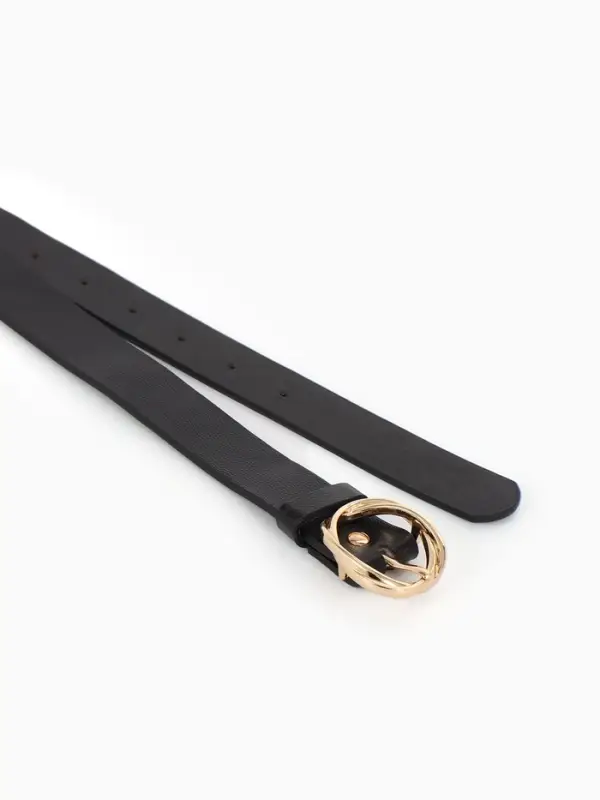 Ремень жен 05-01-01-01, Июнь2510, 2,9*0,3*110 см, без винта, пряж золото, 1 прокол, черный   1090314