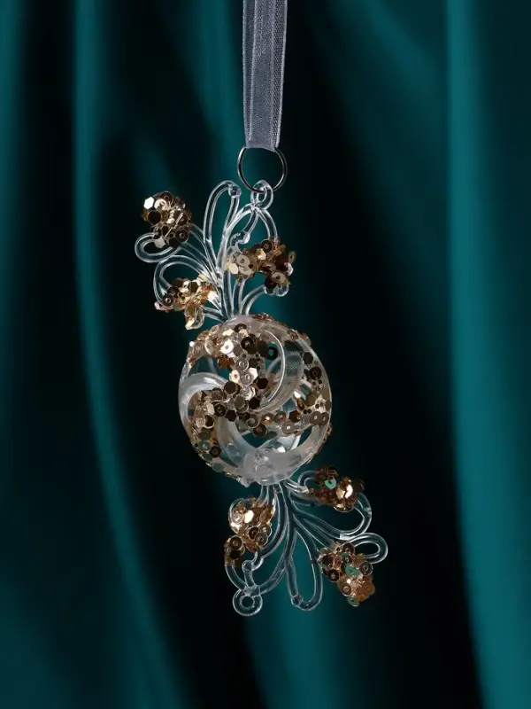 Украшение ёлочное "Праздник" (набор 2 шт) 10,5х4 см, прозрачно-золотой